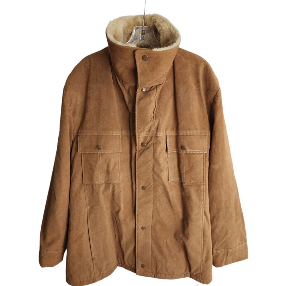 Vintage 1970s JC Penney Men's Faux Suede Sherpa Lined Western Coat Size 43 Snap - Picture 2 of 12
